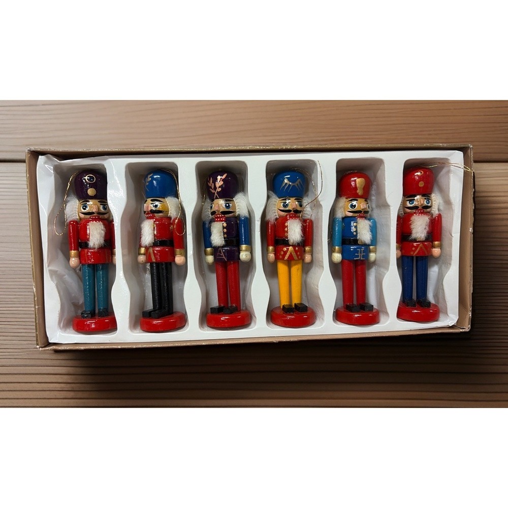 Kurt Adler Wooden Nutcracker Ornament Set of 6 Enchanted Forest Christmas (C6)